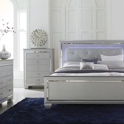 Allura Silver LED Upholstered Panel Bedroom Set