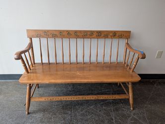 S. Bent & Bros. Colonial Spindle Back Wood Settee with Floral Stencil