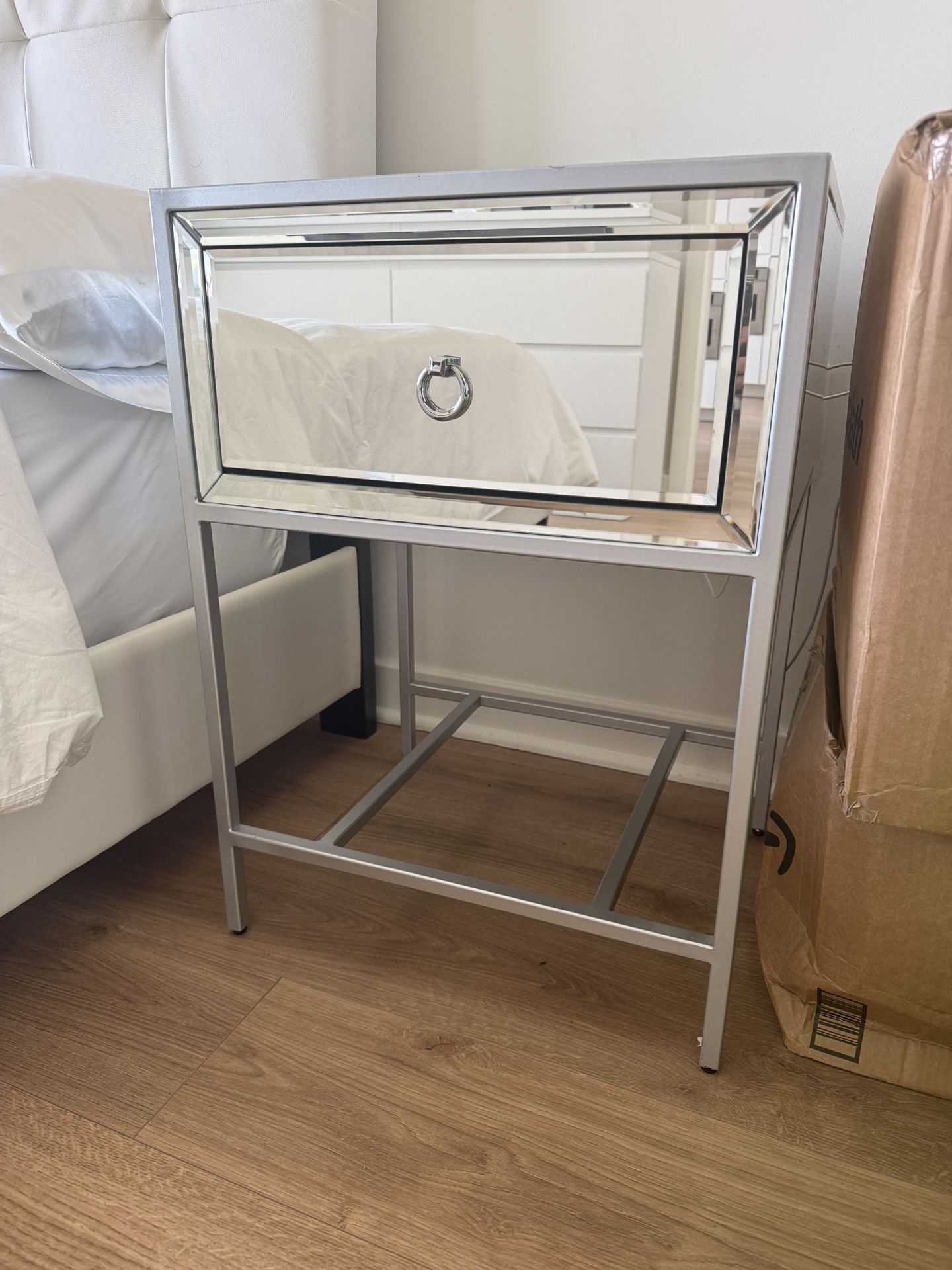 Mirrored Nightstand - Silver Finish