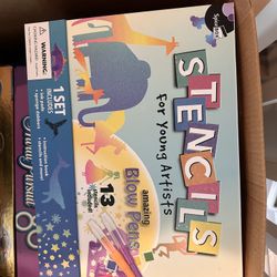Stencil Art Kit For Kids With Paint, Stencils, Paper, Blowpens