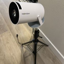 Vision Beam Projector, Screen, Stand, Bluetooth Speaker, And Case
