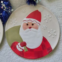 Vintage HALLMARK Santa Cookie Plate Christmas 3D Snowflake Ceramic 10.5" Platter
