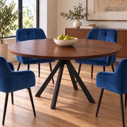 🔥 new dinning set, round table with 4 blue Chairs , dining table set , round table , dining chairs ,P-4