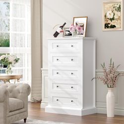 5 Drawer Dresser, 47.2" Tall White Dresser with 5 Drawers, Chest of Drawers Cabinet Wood Dresser for Hallway Living Room