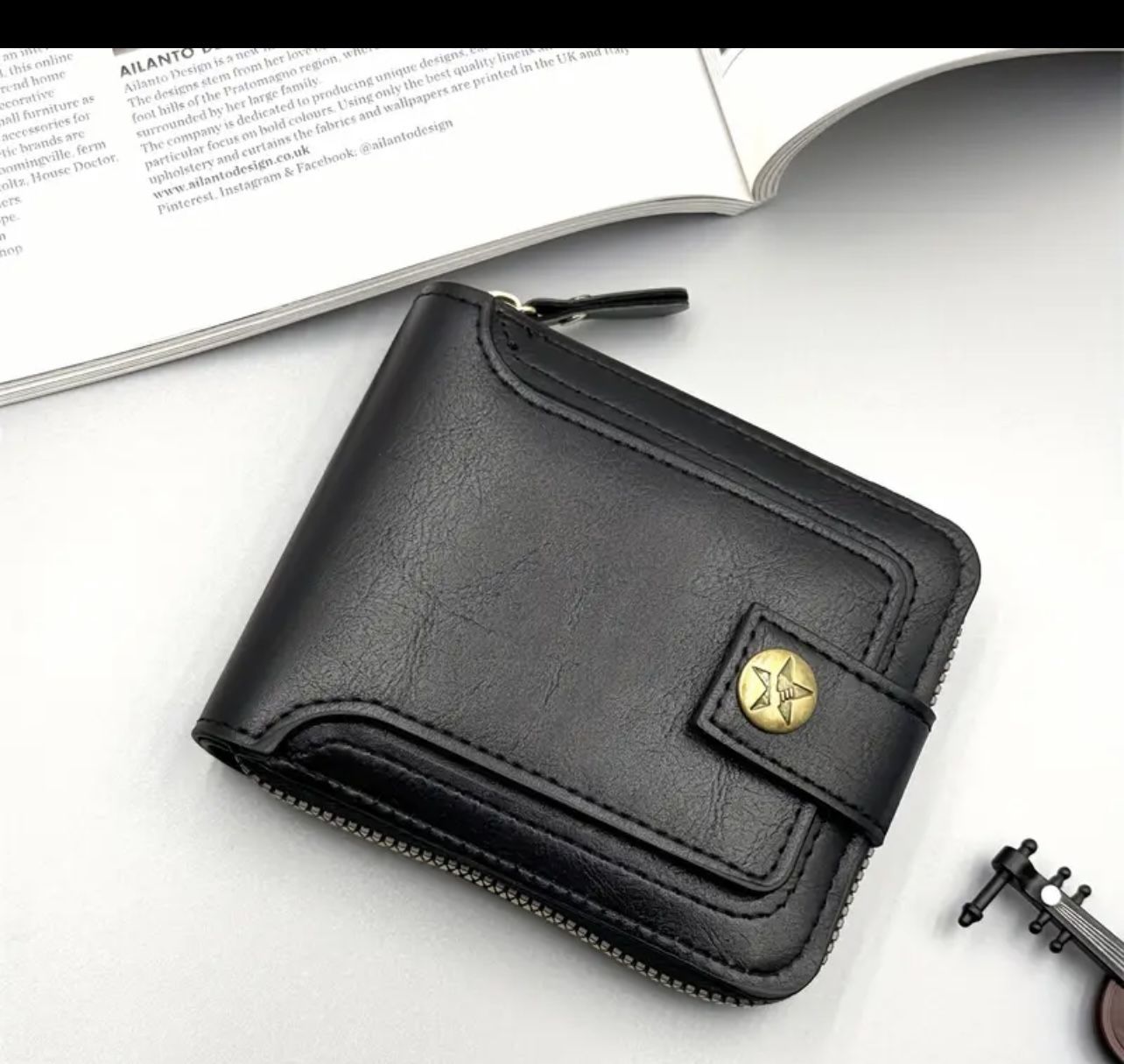 Men'S Fashion Faux Leather Wallet, Compact Zipper Credit Card Holder & Coin