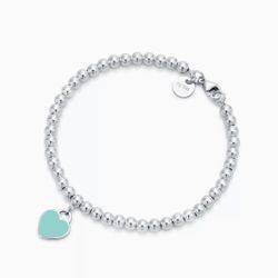 Tiffany Blue Heart Tag Bead Bracelet in Silver, 4 mm