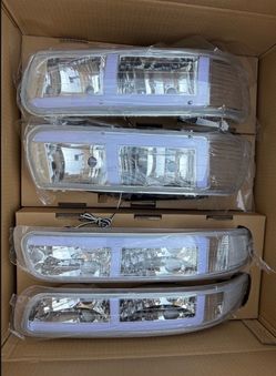 00-06 Chevy Tahoe Chrome Clear Reflector LED Strip Headlights Parking Lights