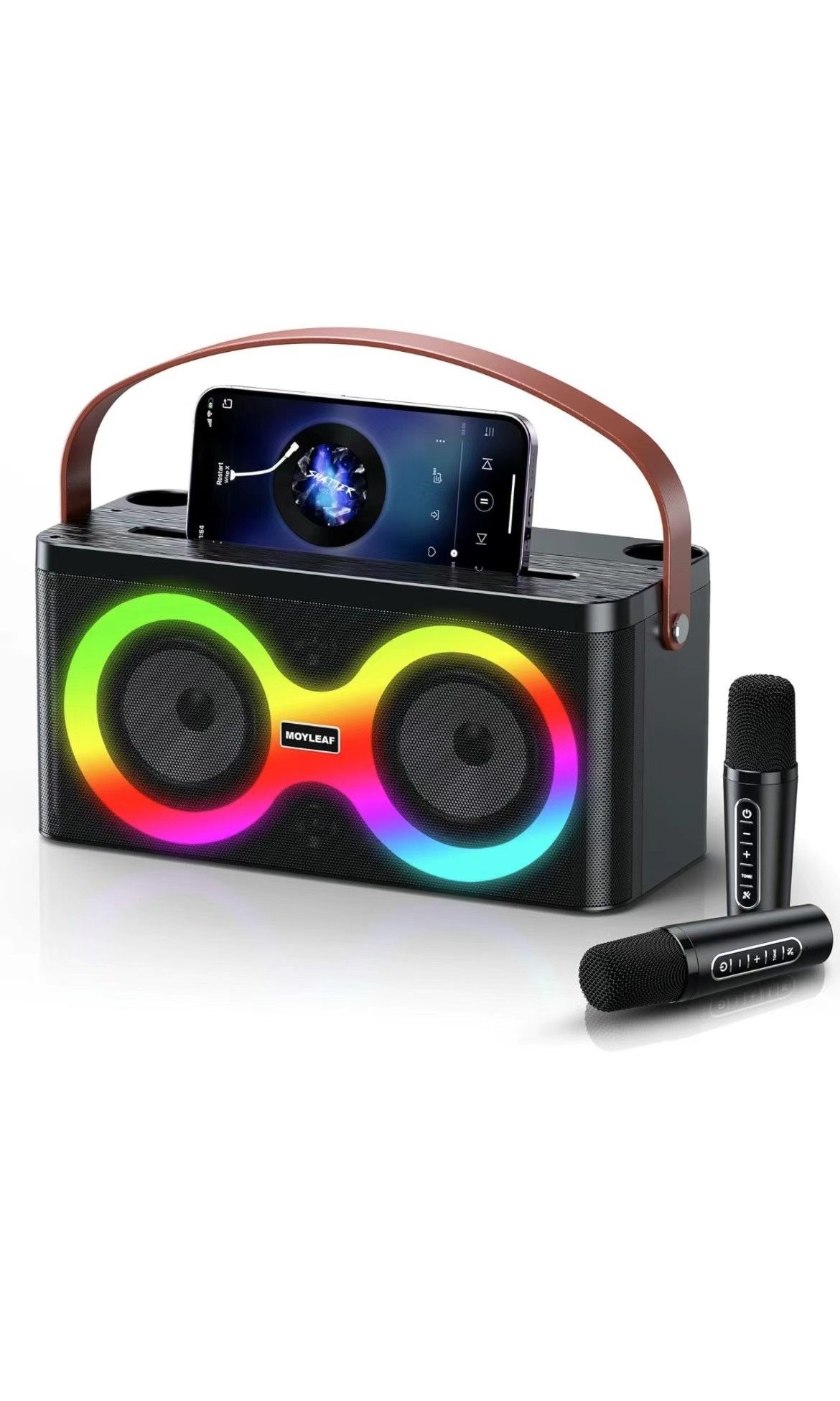Karaoke Machine, Portable Bluetooth Speaker with 2 Wireless Microphones,Karaoke Machine for Adults & Kids,PA System Supports TWS/REC/AUX/USB/TF for Ho