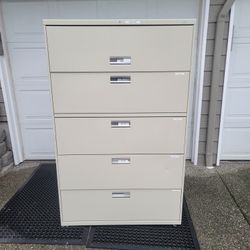 HON Brigade 600 H695 Lateral File Cabinet, Metal Filing 5 Drawers, 4ft Wide, 5ft Tall