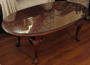 Oval Glass Top Wood Coffee Table