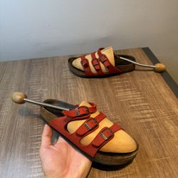 Women's Birkenstock Florida Red 3 Strap Sandals Size US 5.5 EU 36