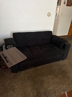 Black Fabric Sleeper Sofa with Cup Holders