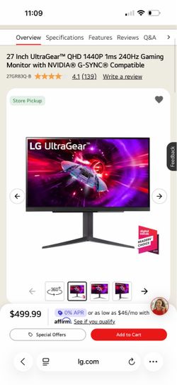 LG UltraGear 27GR83Q-B 27” QHD 240Hz IPS Gaming Monitor | G-SYNC | HDMI 2.1