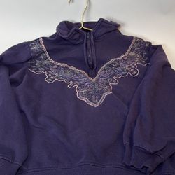 Vintage Cottagecore Purple Embroidered 1980’s Quarter Zip Sweater