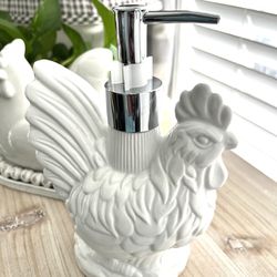 White Rooster Rare Pottery Soap Pump