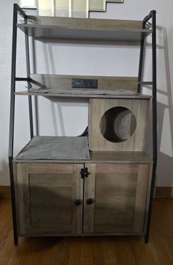 Cat Tree Bookshelf with Litter Box Cabinet Greige-$110 OBO