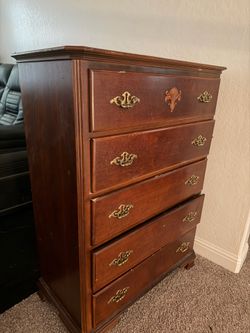 Tall Cherry Wood 5 Drawer Dresser