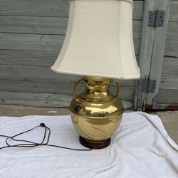 Vintage Brass Table Lamp with Lampshade