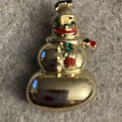 Vintage Gold Tone Snowman Brooch