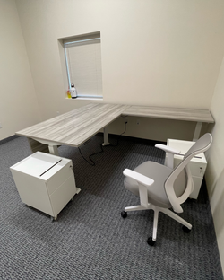 L-Shaped Desk w/ Wall Hutch & Locking File Storage – Woodgrain Finish