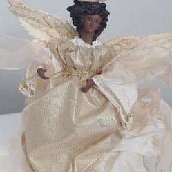 Beautiful Angel With Gold And Tan Dress. Hang On The Tree Or Use As Tree Topper.