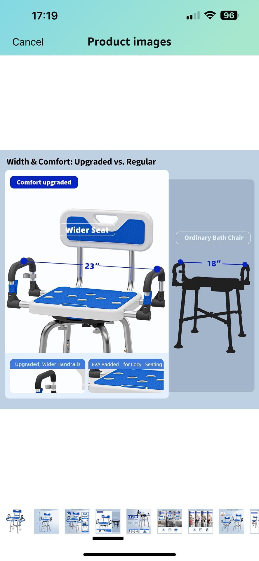Swive Shower Chair with Arms and Back Heavy Duty 500 lbs for Seniors Elderly Disabled or Bariatric Adults Bench Seat for Inside Shower Stall and Bathr