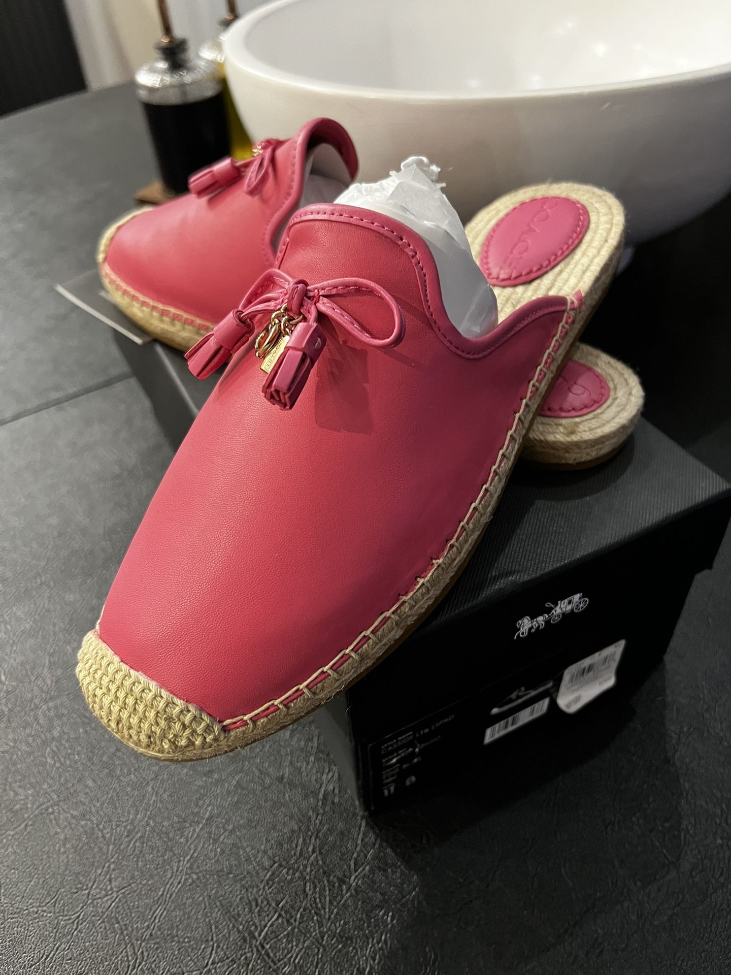 COACH - Hot Pink Leather Flat Espadrille