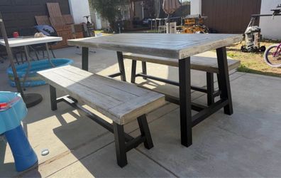 Outdoor Dining Table with Two Benches