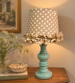 Vintage Cottagecore Polka Dot Ruffle Table Lamp