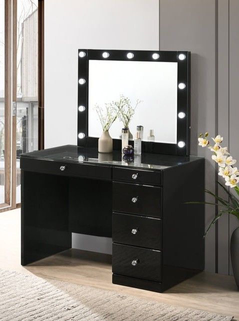Morgan Black Makeup Vanity Set with Lighted Mirror🚛 In Stock🐾39 DOWN🐾