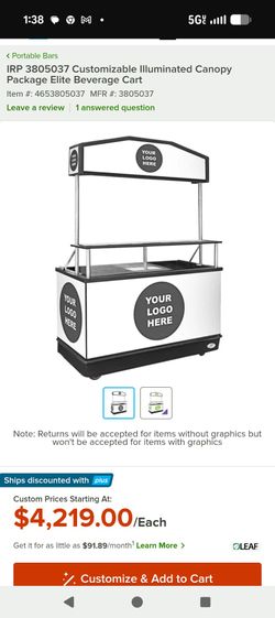 concessions stand with 2 tubs and light up logo banner