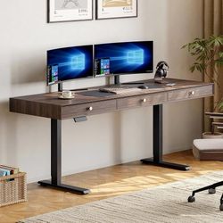 C169 $160  Electric Standing Desk with 3 Drawers, 63x24 Inch Height Adjustable Stand up Desk with Storage and Widened Legs, Retro Home Office Desks wi