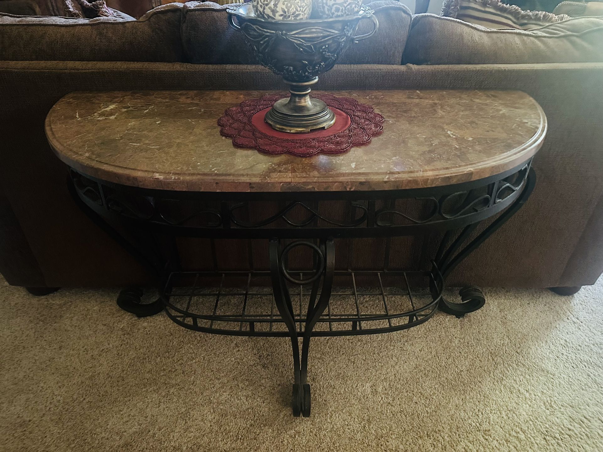 Marble Top Sofa Console Table with Black Metal Frame