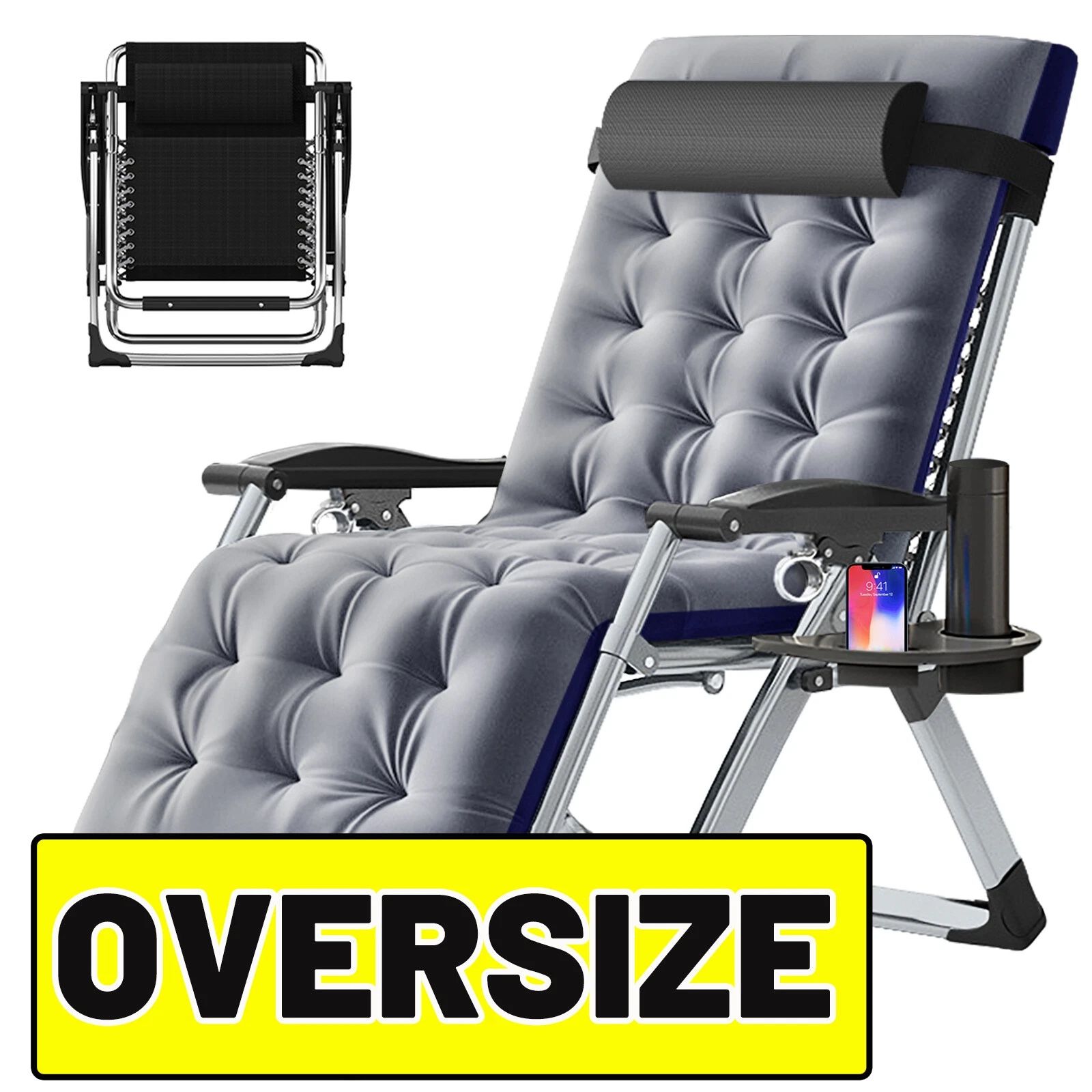 NAIZEA Oversized XL Zero Gravity Chair Lounge Chair w/Removable Cushion&Headrest