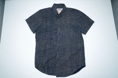 Naked & Famous Indigo W/ Basket Weave Pattern Short Sleeve Shirt Medium