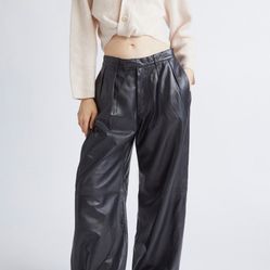 R13 Wide Leg Pleated Leather Pants