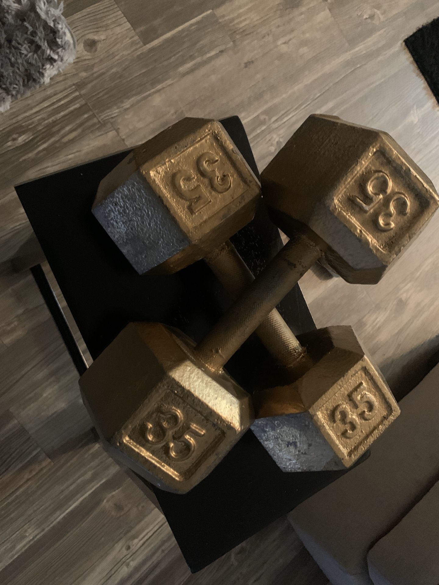 GOLD 35LB DUMBBELLS ( SOLD AS PAIR ONLY )