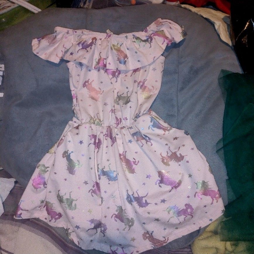 Little Girls Unicorn Summer Dress With Pockets