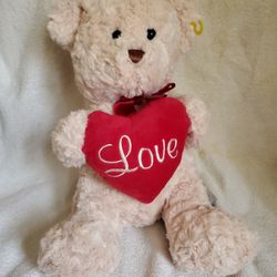 Hug Fun 12" Classic Cream Teddy Bear Plush Toy Stuffed Animal Red Love Heart