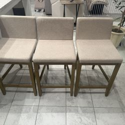 Exposed Wood Back Bar Stools – Set of 3 – Brown/Flax