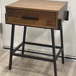 Wood & Black Metal Contemporary Side Table