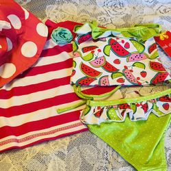 4 Pcs Swimwear Size 18mo Bathing Suits ,cover Up And hat.