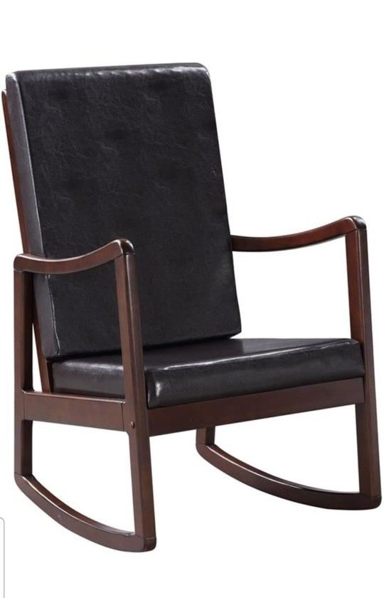 Faux Leather Upholstered Rocking Chair in Dark Brown and Espresso - ASSEMBLED