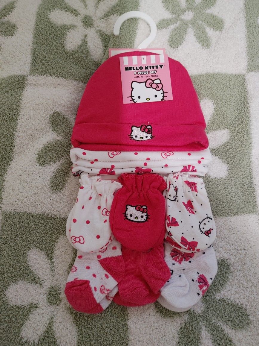 9-Set Hello Kitty Mittens, Socks, And Beanies - New