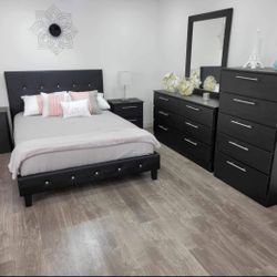 BLACK BEDROOM SET - JUEGO DE CUARTO COLOR NEGRO 