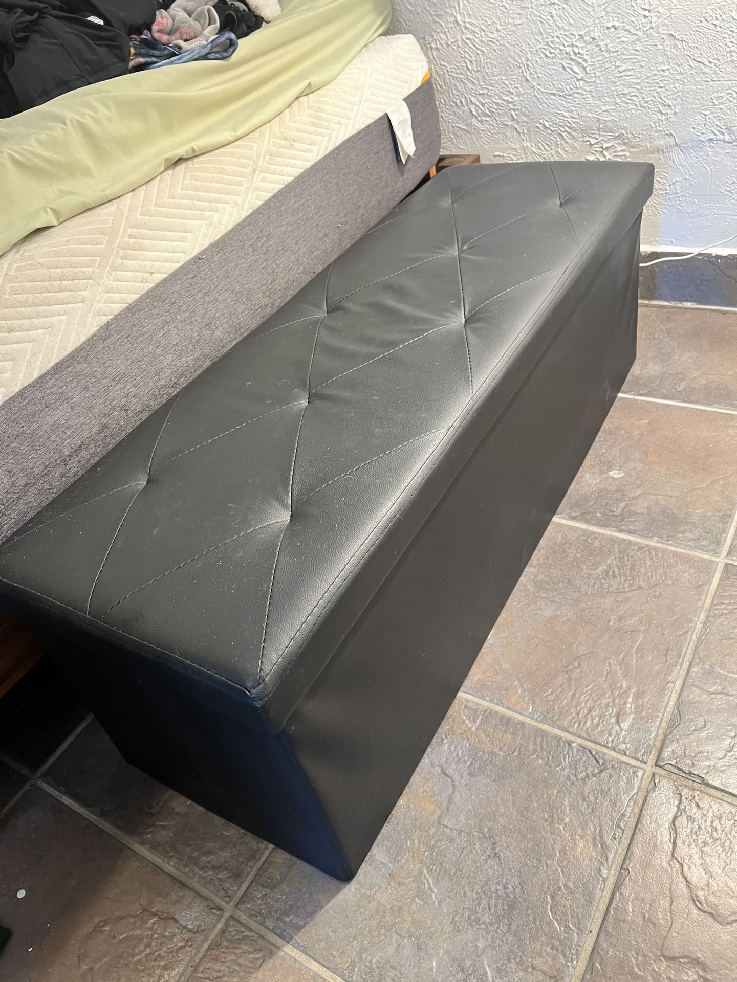 Black Leather Storage Ottoman Bench 