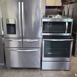 Refrigerator Whirlpool 5 Door,  Stove Electric And Microwave In Stainless Steel Combo Delevery 