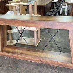 New assembled 70.9" Farmhouse Console Table, Long Sofa Table Behind Couch with Storage, Narrow Wooden Console Station, Industrial Rustic Entryway Furn