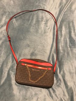 Michael Kors Brown Monogram Red Crossbody Bag