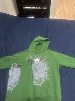 Sp5der Green Hoodie with Spider Web Graphic